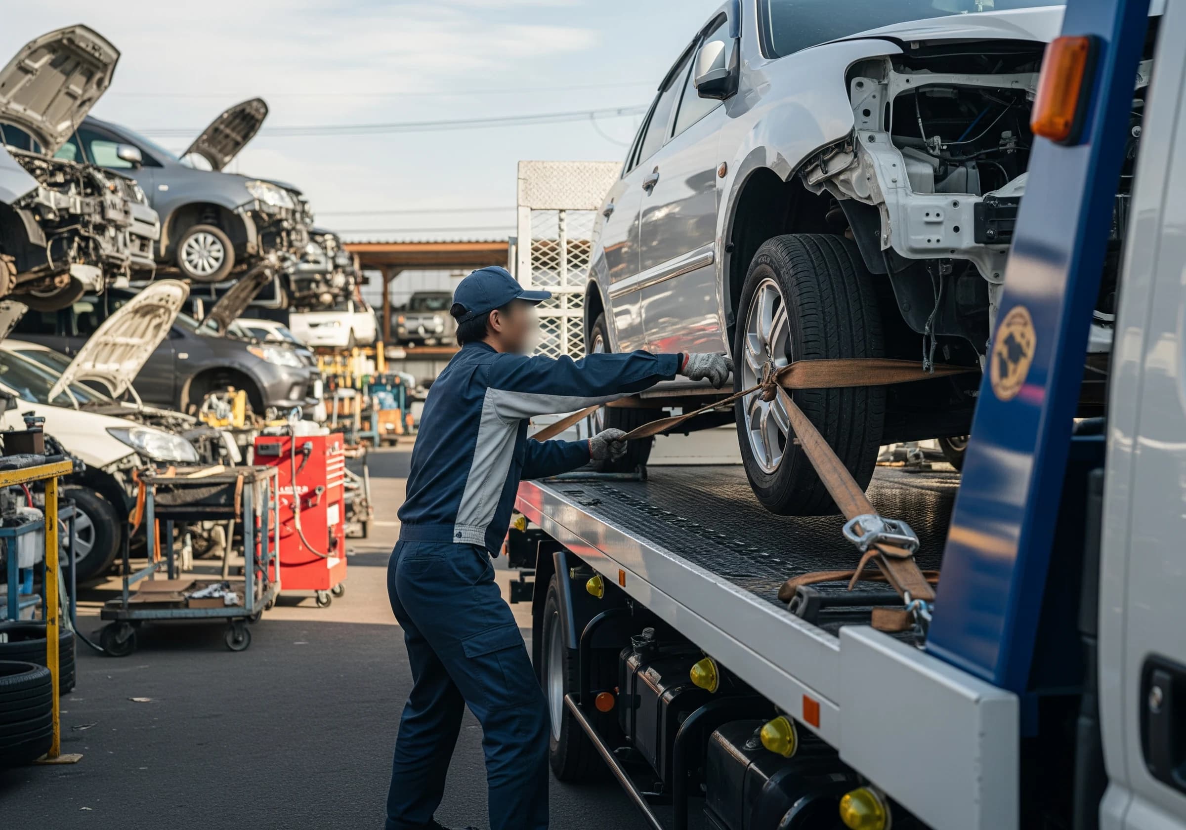 手早く車両を積み込むスタッフ